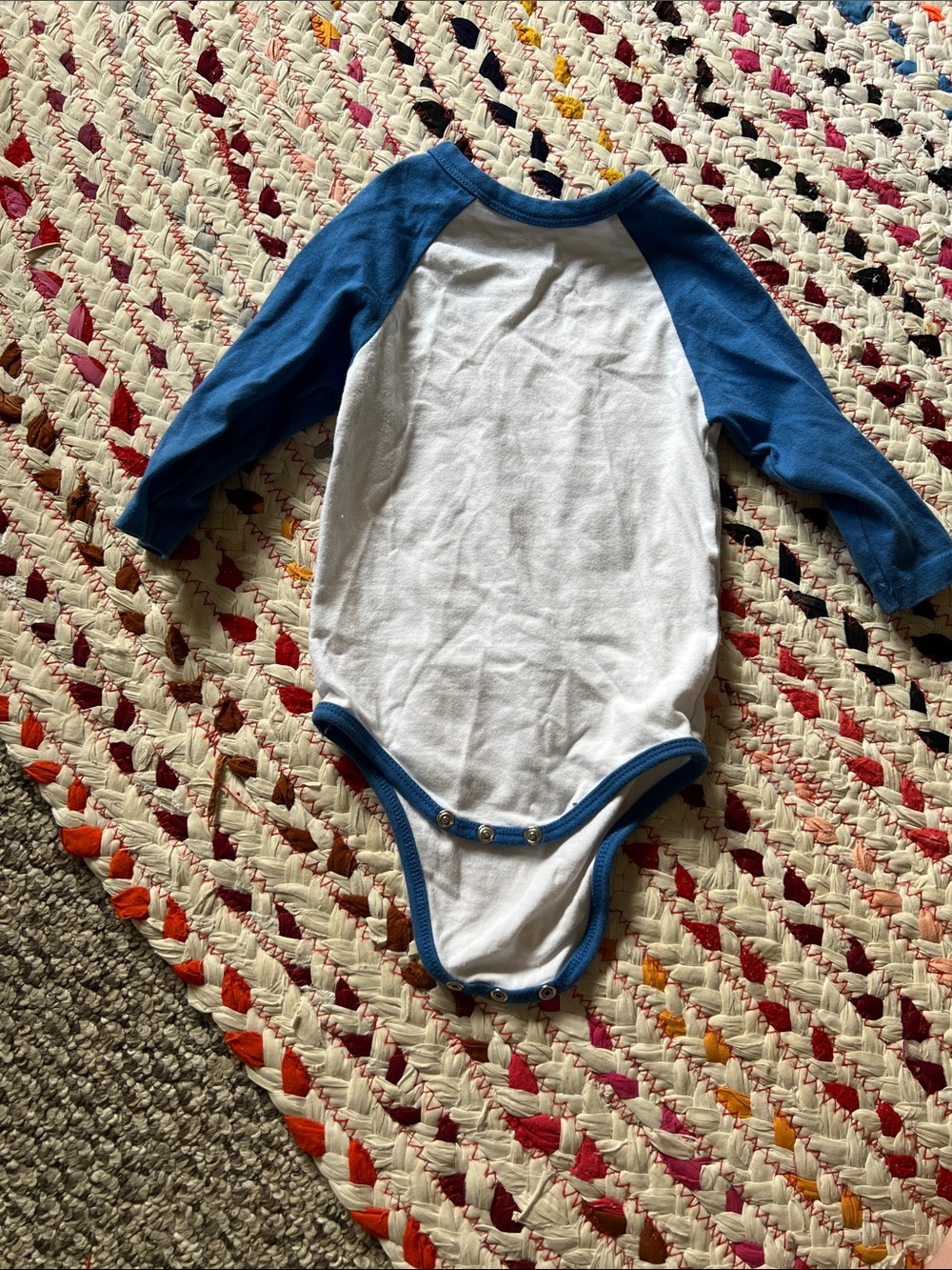 Long-Sleeve Blue & White Raglan Baby Bodysuit